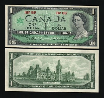 Canada 1 DOLLAR P-84 A 1867-1967 Commemorative QUEEN Elizabeth UNC CANADIAN NOTE - Image 1 of 3