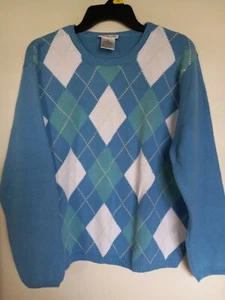 Talbots Woman Argyle Sweater Size L Blue Cotton - Picture 1 of 3