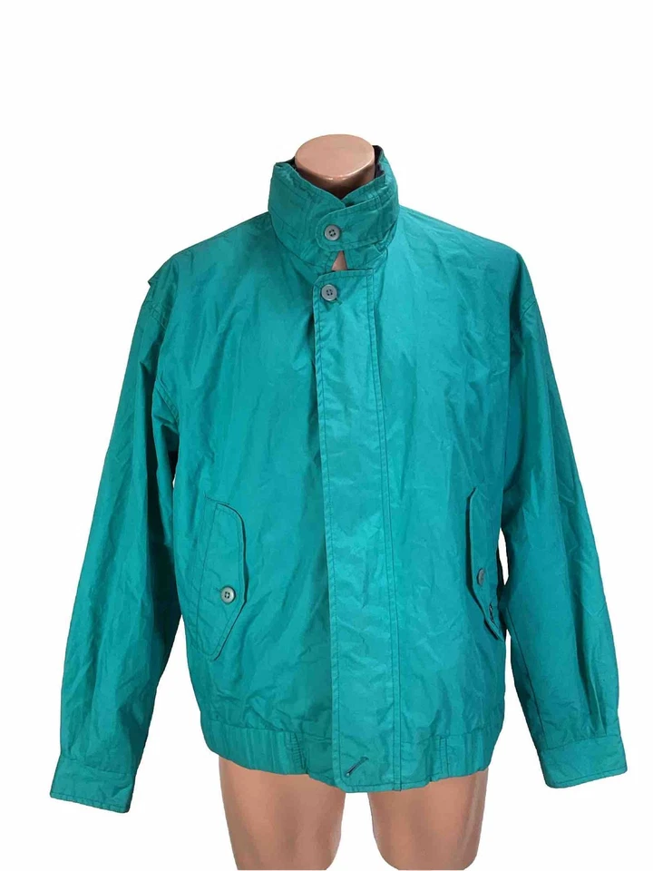 Jaqueta de chuva vintage clássica com capuz corta-vento verde poli algodão GG somente membros - Imagem 1 de 4
