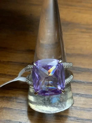 Bomb Party Ring Size 10 RG78302 Let’s Get Away Lavender Topaz CZ On Rhodium  - Image 1 of 4