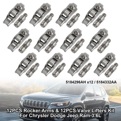 12PCS Rocker Arms & 12PCS Valve Lifters Kit Per Chrysler Dodge Jeep Ram 3.6L T9 - Image 1 of 4
