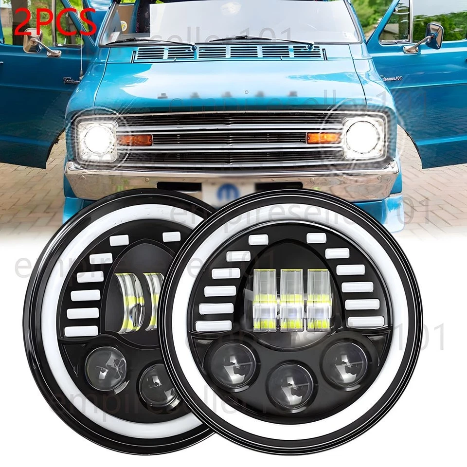 7inch Round Sealed LED Headlights For Dodge B100 B200 B300 Van 1971-1974 Pickup - Image 1 of 4