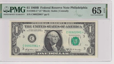 Fr 1905-C* 1969B $1 FRN C00922061* PMG 65EPQ GEM CU STAR PHILADELPHIA 1969-B - Image 1 of 2