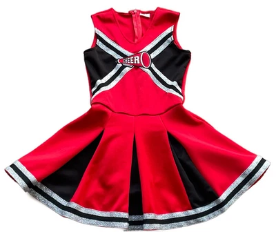 Дух Хэллоуин костюм девочек средний черлидер платье наряд красный черный серебро - Изображение 1 из 4