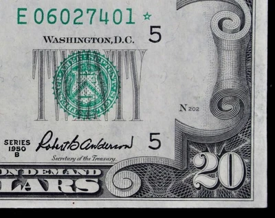 $20 1950B Star CU Federal Reserve Note E06027401* series B twenty, Richmond - Image 1 of 3