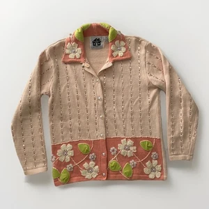 Storybook Knits Cardigan Sweater Flowers Ribbons Beads Peach Women’s Size XS RD - Picture 1 of 18