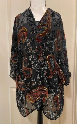 Kimono Umgee Mujer Negro Burnout Frente Abierto con Paisley Dorado/Óxido Talla M/L Foto 1 de 4