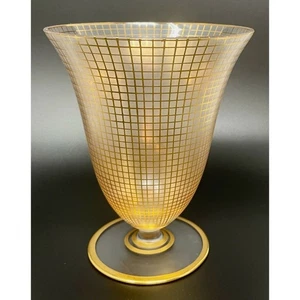 Vintage Bruder Podbira Art Deco Glass Vase, Gold Gilded Grid, Czechoslovakia - Picture 1 of 8