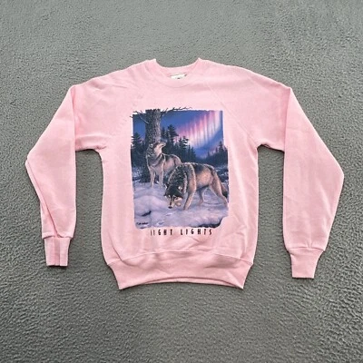 Sudadera Vintage Night Light Wolf Pequeña Rosa Arora Borealis Northern Lights Foto 1 de 4