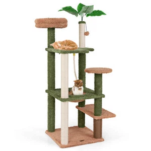 60" Cat Tree for Indoor Cats Cute Cat Tower w/ Sisal Scratching Posts & Rope - Picture 1 of 10