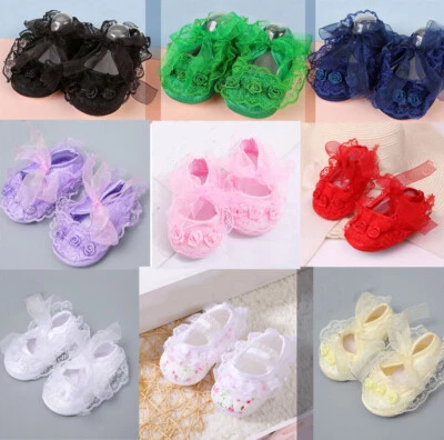 Newborn Gift Baby Girl Crib Shoes Infant Princess Wedding Party Dress Shoes 0-18 - Image 1 of 4