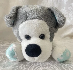 MTY International 9” Husky Dog Gray White Plush White Hearts On Blue Paws Ears - Picture 1 of 14