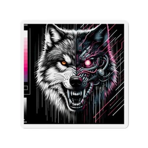 Die-Cut Fridge Magnet Cynical Cyber Wolf Noir Art Y2K Aesthetic AOP Vicious - Picture 1 of 16