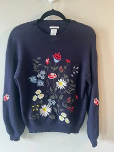 Zara Embroidered Sweater Black Sweater Youth Girls Large (A035) - Picture 1 of 7