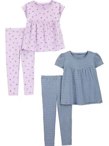 Toddler Girls' 4-Piece Short-Sleeve Shirts and Pants Playwear Set Pack of 2 B... - Picture 1 of 5
