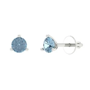 1Ct Round Cut Stud Earrings, Birthstone, White solid Gold, Earrings Screw back - Picture 1 of 40