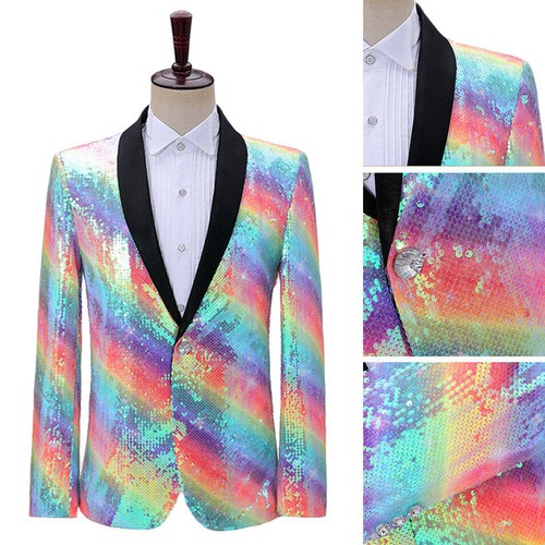 Tuta Uomo Con Blazer Glitter E Paillettes A Foglia – Giacca Per Festa, Ballo, Costume