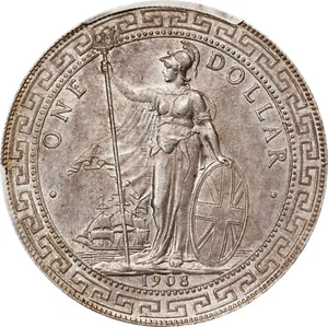 Great Britain: Edward VII Trade Dollar 1908-B, PCGS MS-62, Bombay Mint, Stunning - Picture 1 of 6