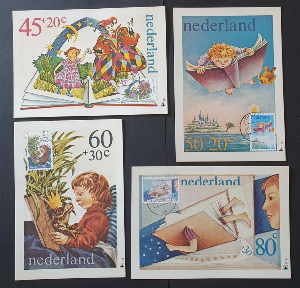 1980 NETHERLANDS NEDERLAND MAXIMUM CARDS CHILD WELFARE CHILDREN BOOKS R7-R10 - Image 1 of 1