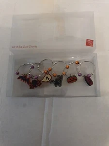 6 Halloween Theme Wine Charms- Pumpkins Spider Black Cat Bat Ghost - Picture 1 of 9