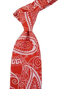 $207 NWT ITALO FERRETTI Red w White Paisley Print Silk Neck Tie Italy 3.1W