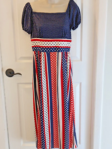 Red White And Blue Vintage Junior Touch Maxi Dress SZ 11 Juniors Union Tags