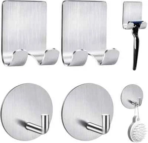 2-Pack Razor Holder For Shower + Adhesive Wall Hooks, 304 Silver - Picture 1 of 1