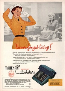 1953 Marchant Calculators: No More Frenzied Fridays Vintage Print Ad - Picture 1 of 1
