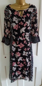 Joe Browns Black Pink Red Multi Pattern Floaty Lightweight Summer Dress Size 18 - Picture 1 of 17