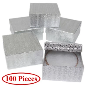 Cotton Filled Gift Box Fancy Silver Foil Jewelry Boxes Cardboard Display 100 Pcs - Picture 1 of 7