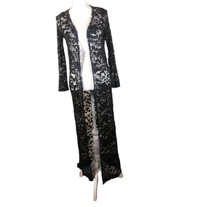 Cárdigan Largo Dividido por H&M Negro Floral Duster Gótico Lolita Bruja Gitana S - Imagen 1 de 13