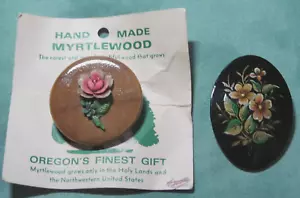 Oval Floral Brooch & A Vintage Hand Made Myrtlewood Brooch - Picture 1 of 4