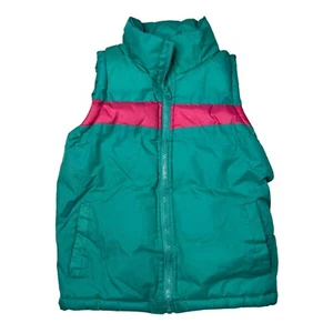 Beverly Hills Princess Winter Puffer Vest Jacket Zip Up Teal Green Pink Girls 6X - Picture 1 of 5