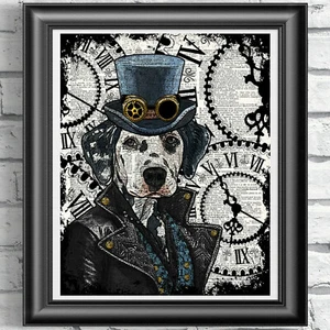 Dog Print Vintage Dictionary Page Wall Art Picture Steampunk Animal Dalmatian - Picture 1 of 5