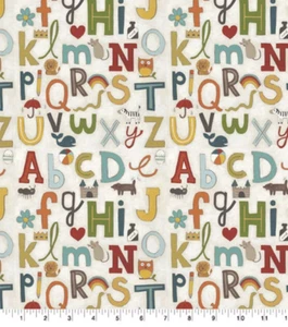 ALPHABETS TOSS PRINT ON CREAM 100% COTTON FABRIC 30X43 INCHES - Picture 1 of 2