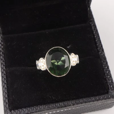 Green Tourmaline Gemstone 925 Sterling Silver Handmade Jewelry Ring For Gift - Image 1 of 2
