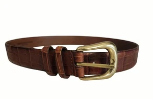 Torino Belt 34 Men' Brown Leather Embossed Italian Kipskin Brass Buckle USA  - Picture 1 of 5