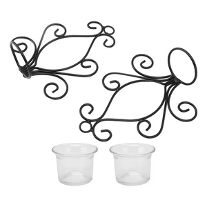 Candle Holder Wall Sconce 2 Set European Swirl Iron Art Pattern Mounted With - Picture 1 of 12