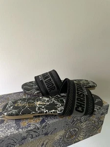 Christian Dior Dway Slide Sandal Embroidered Logo Black 36 - Picture 1 of 10