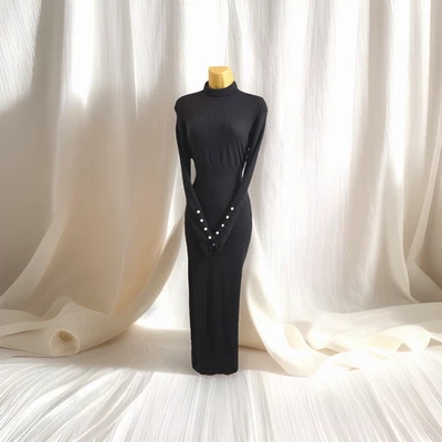 KAREN MILLEN BLACK WOOL BODYCON KNIT DRESS  (KM 4) UK 14 (US 10) EUR 42 - Image 1 of 4