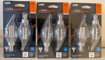 FEIT Electric BA10 E12 (Candelabra) LED White Filament Dimmable 60W - 3 Packs - Image 1 of 3