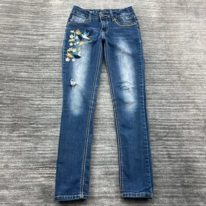 Vigoss Jeans Sz 10 Youth Girls The Jagger Skinny Stretch Flowers Bird Embroidery - Picture 1 of 11