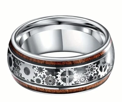 不锈钢戒指,机械齿轮木纹男式 7-13 码 — 第 1/3 张图片