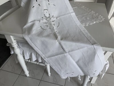 Linge Ancien Rideau Richelieu Brodé Et Festonnée Avec Pompons - Photo 1/3