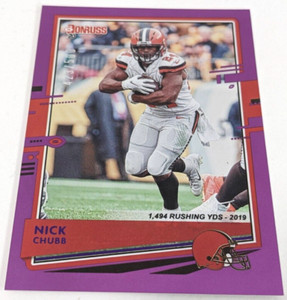 Nick Chubb 2020 Panini Donruss Season Stat Line Purple /500 Browns #72