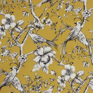 Cojín de tapicería de tela de mostaza floral francesa para pájaros florales - Imagen 1 de 6