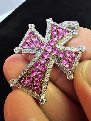 Marcado RP 925 Esterlina Colgante Cruz Crucifijo con Zafiro Rosa y Estrás - S11 Foto 1 de 4