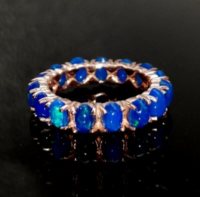 Anillo de plata esterlina 925 con cabujón ovalado de ópalo de fuego azul joyería de ópalo para ella Foto 1 de 4