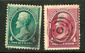 Sc #211 & 215 Target Cancel 4 Cent Jackson Banknote 1883-1888 $55 US 30F13 - Picture 1 of 4