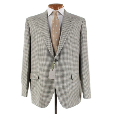 Abrigo deportivo Sartorio Kiton nuevo con etiquetas mezcla de lino talla 60R 50R pata de gallo verde/beige EE. UU. Foto 1 de 4